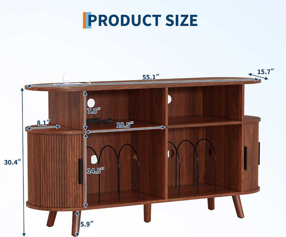 Garvee 55'' Fluted Mid Century Modern Turntable Cabinet with Vinyl St...