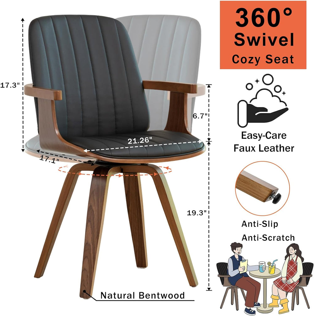 Swivel Dining Chairs, Set of 4 Kitchen Swivel Chairs with Walnut Finish