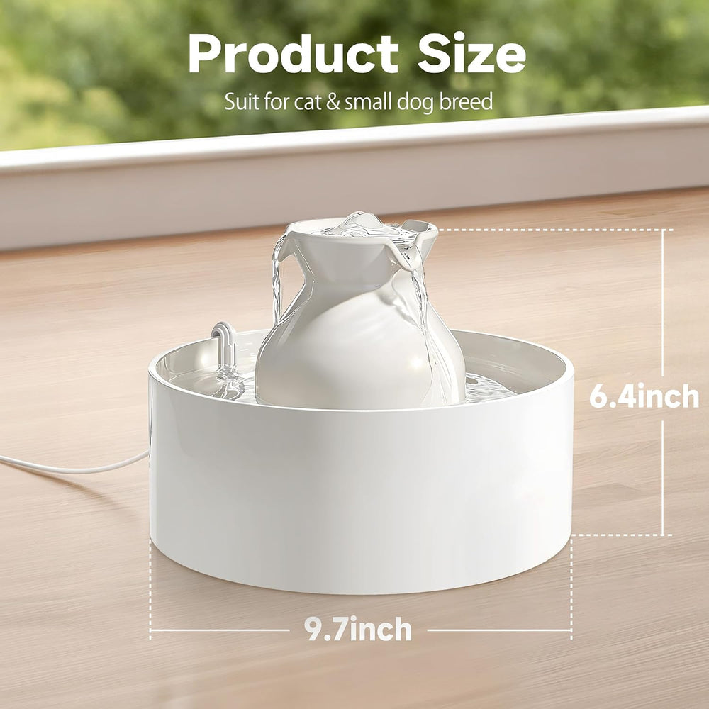 PETIMI Ceramic Cat Water Fountain, 3L/101 fl oz Ultra-Quiet Pet Water Fountai...