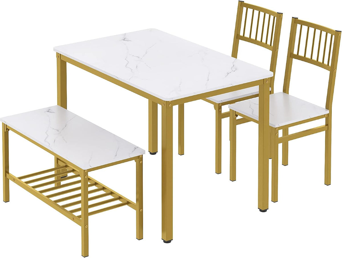Teraves Dining Table Set for 4, Kitchen Table and 2 Chairs with Bench
