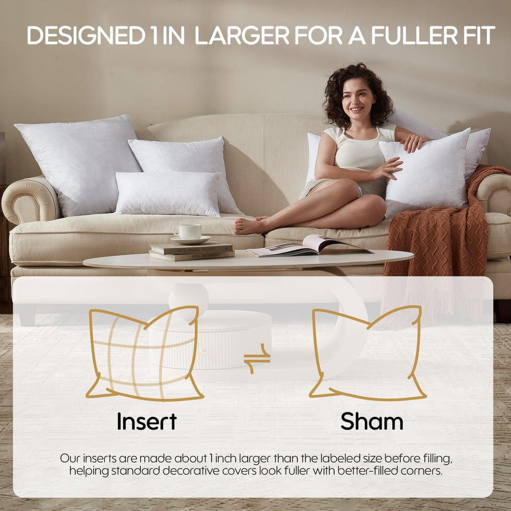 Feather Throw Pillow Inserts Set of 4, Soft Fluffy Square 22 x 22 Inches Deco...