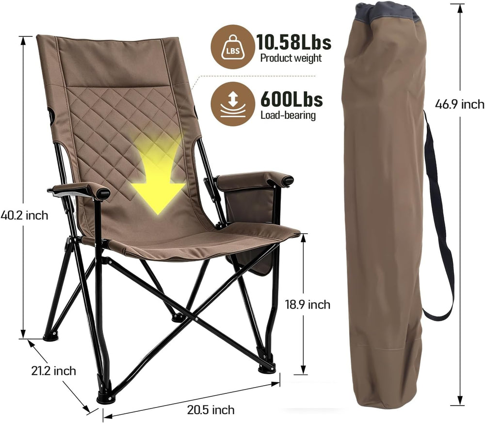 Folding Camping Chair, High Back Padded Portable Camp Chair with Storage Bag,...