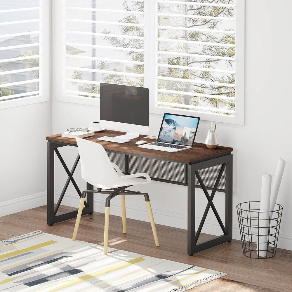 BON AUGURE 60 Inch Computer Desk for Home Office, Industrial Metal Wood Desks...