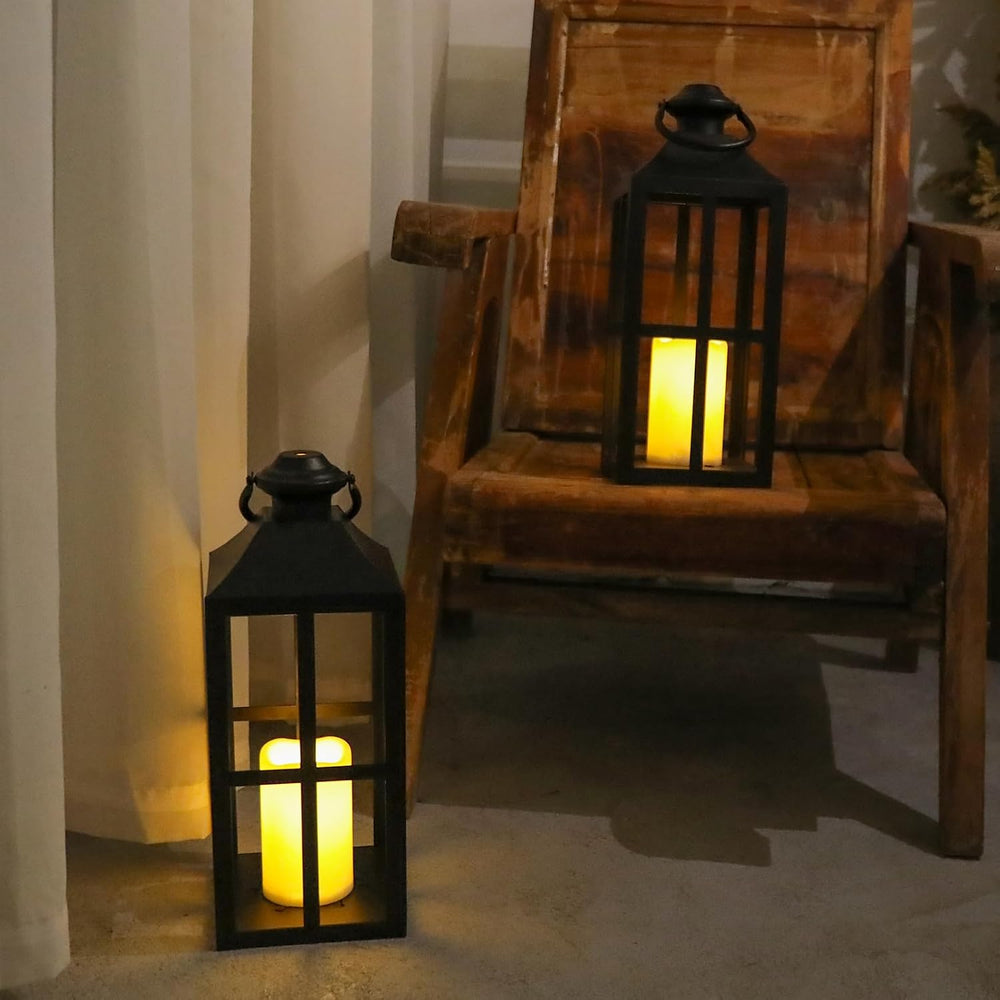 Bdor 17.7 Inch Black Metal Outdoor Lanterns, Set of 2 with LED Candles