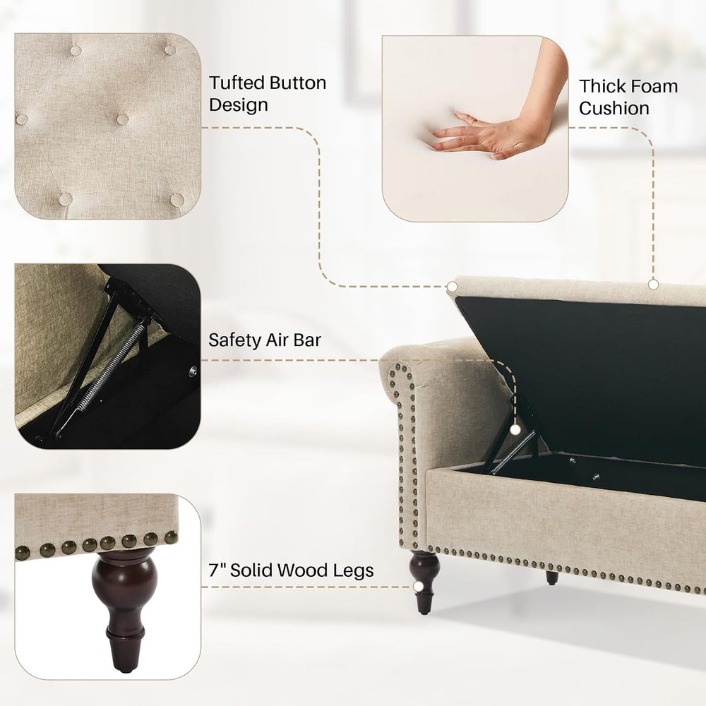 SOFTHION Velvet Chaise Lounge with Storage & Left Armrest,Brown
