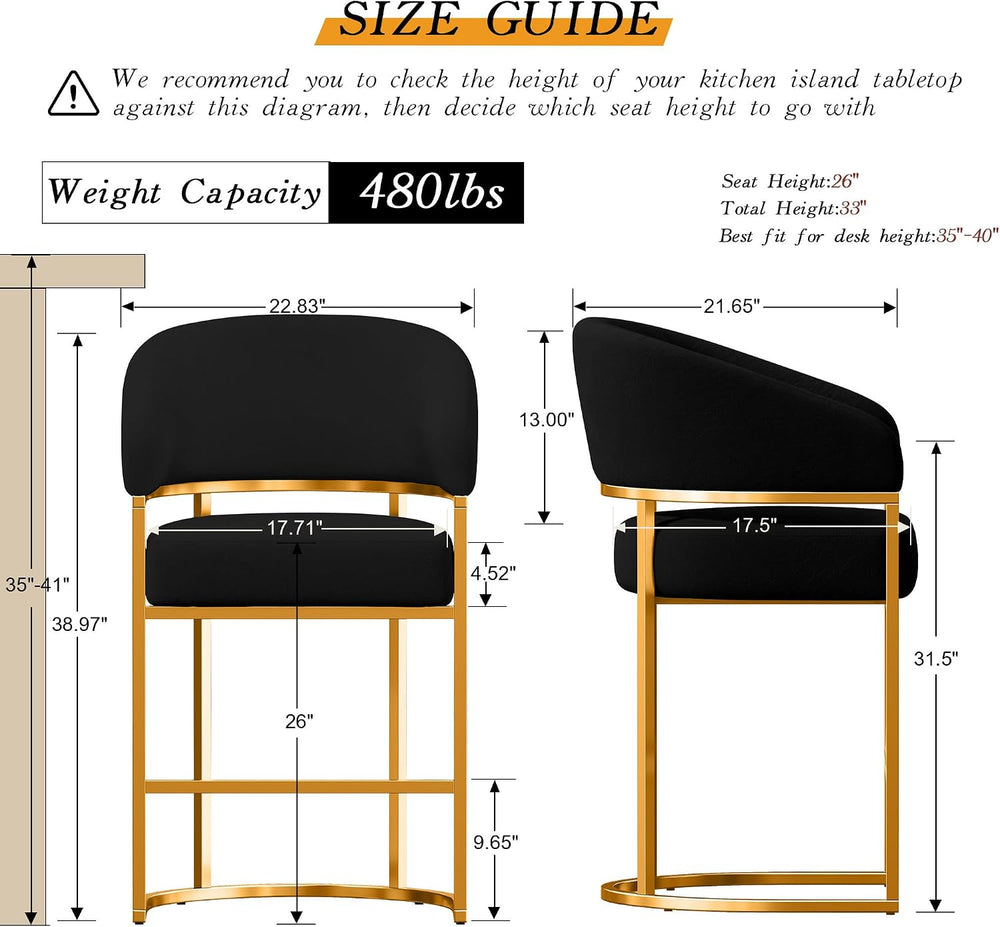 Modern Counter Height Bar Stools,Bar Stools Set of 4,Velvet Fabric Upholstere...