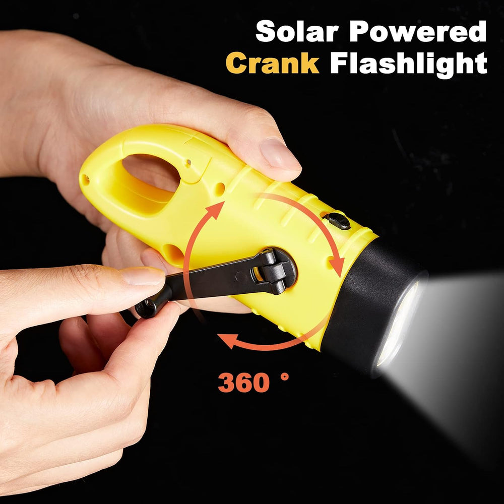 Mudder 4 Pack Hand Crank Solar Flashlight LED Emergency,Yellow, Black