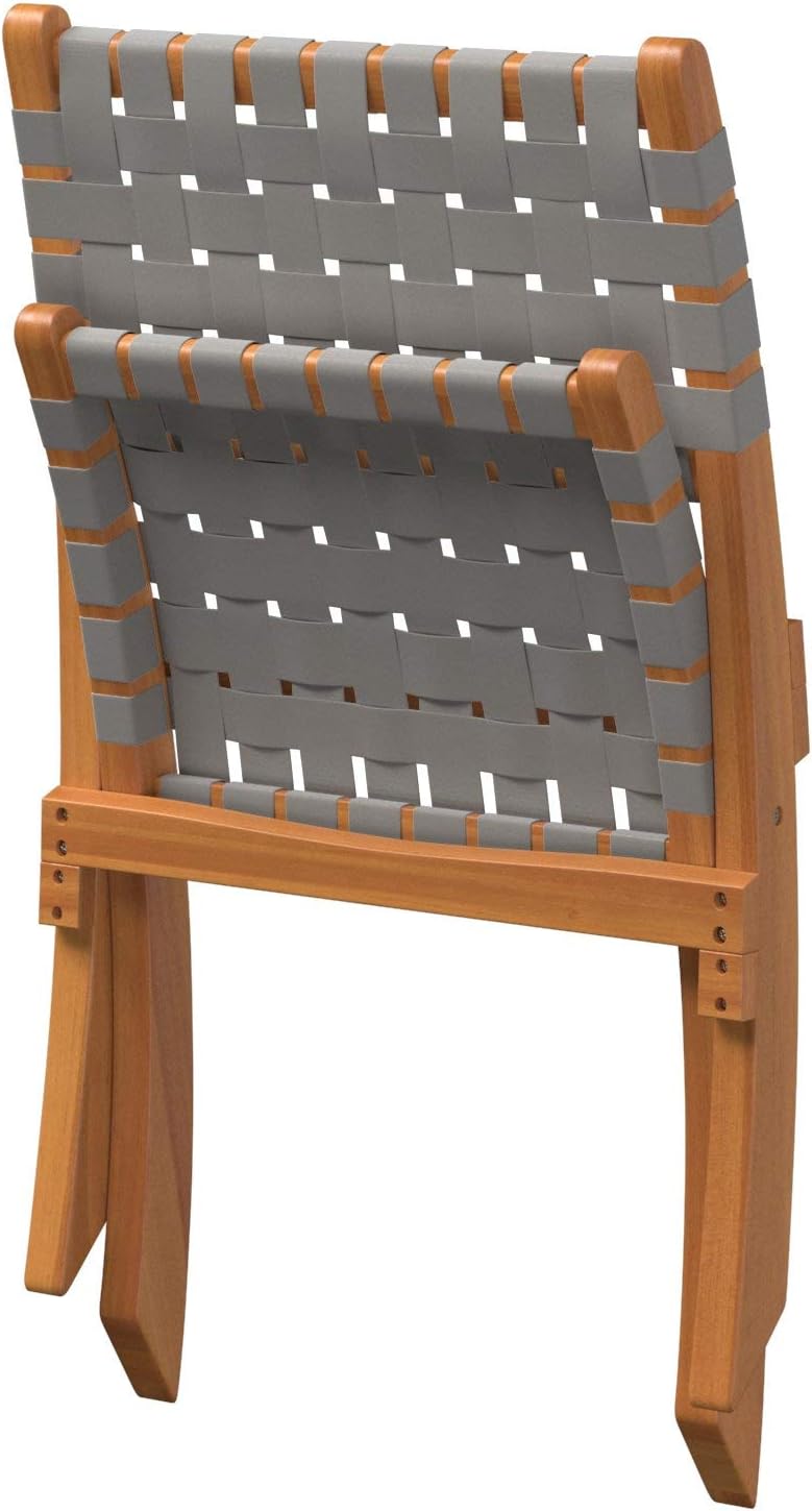 Balkene Home Sava Acacia Wood Folding Chair with Gray Woven Seat