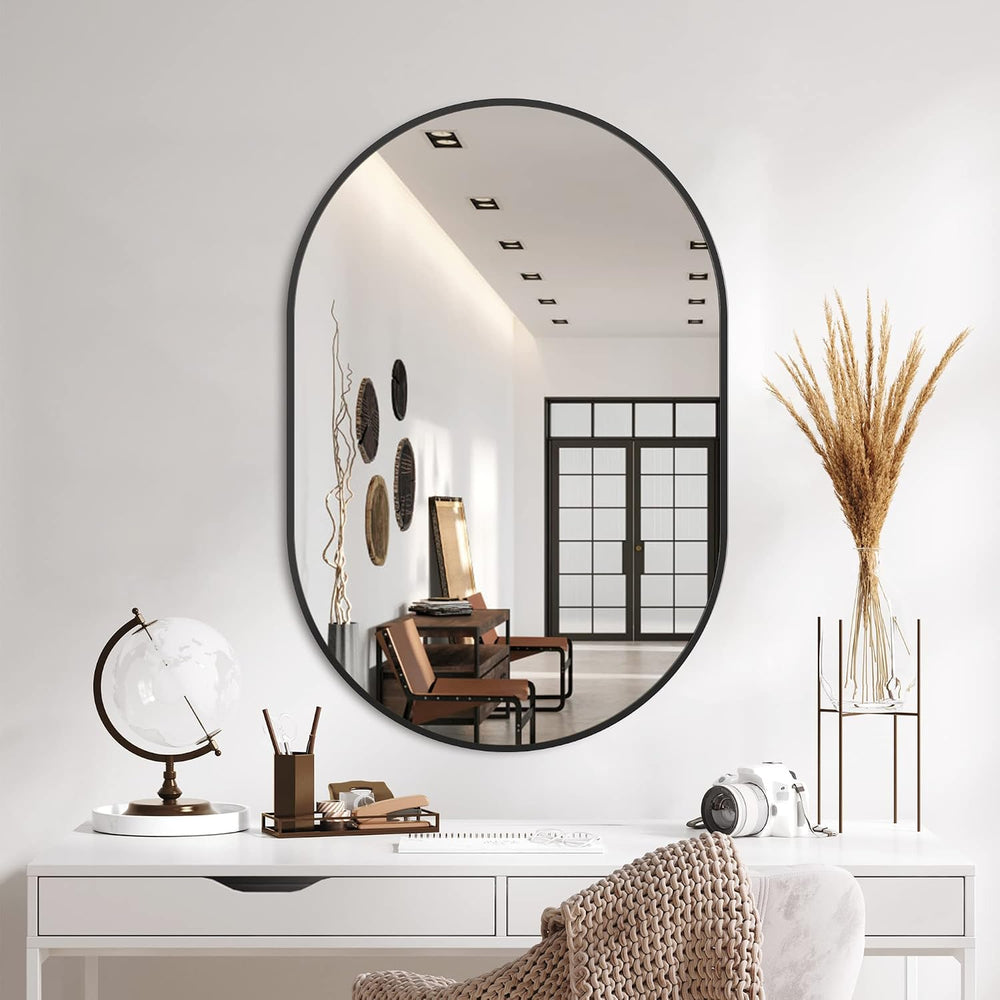 Delma 36x24 Black Oval Bathroom Mirror for Over Sink, Aluminum Frame