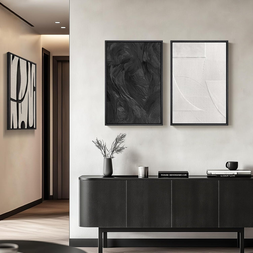 Framed Black and White Modern Abstract Wall Art set, 3 Piece Canvas Prints
