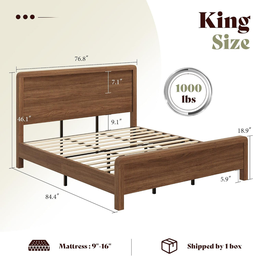 AMERLIFE 3-Piece Modern Fluted King Bedroom Furniture Set, Walnut
