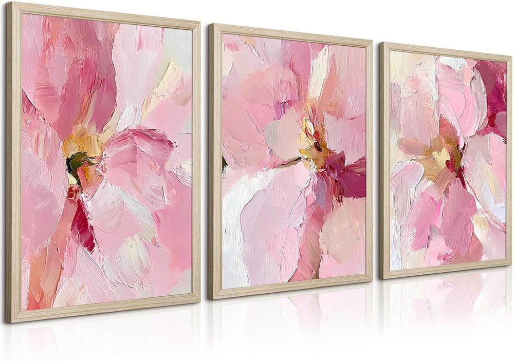 Abstract Floral Wall Art Pink Flower Canvas Pictures Modern Wall Decor Blush ...