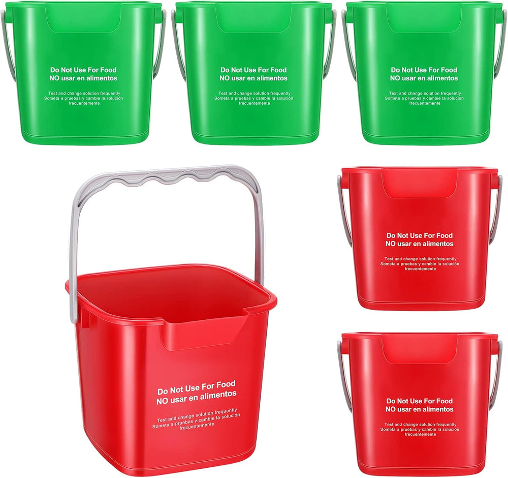Roshtia 6 Pcs 3 Quart Sanitizing Cleaning Bucket Square,Green,Red