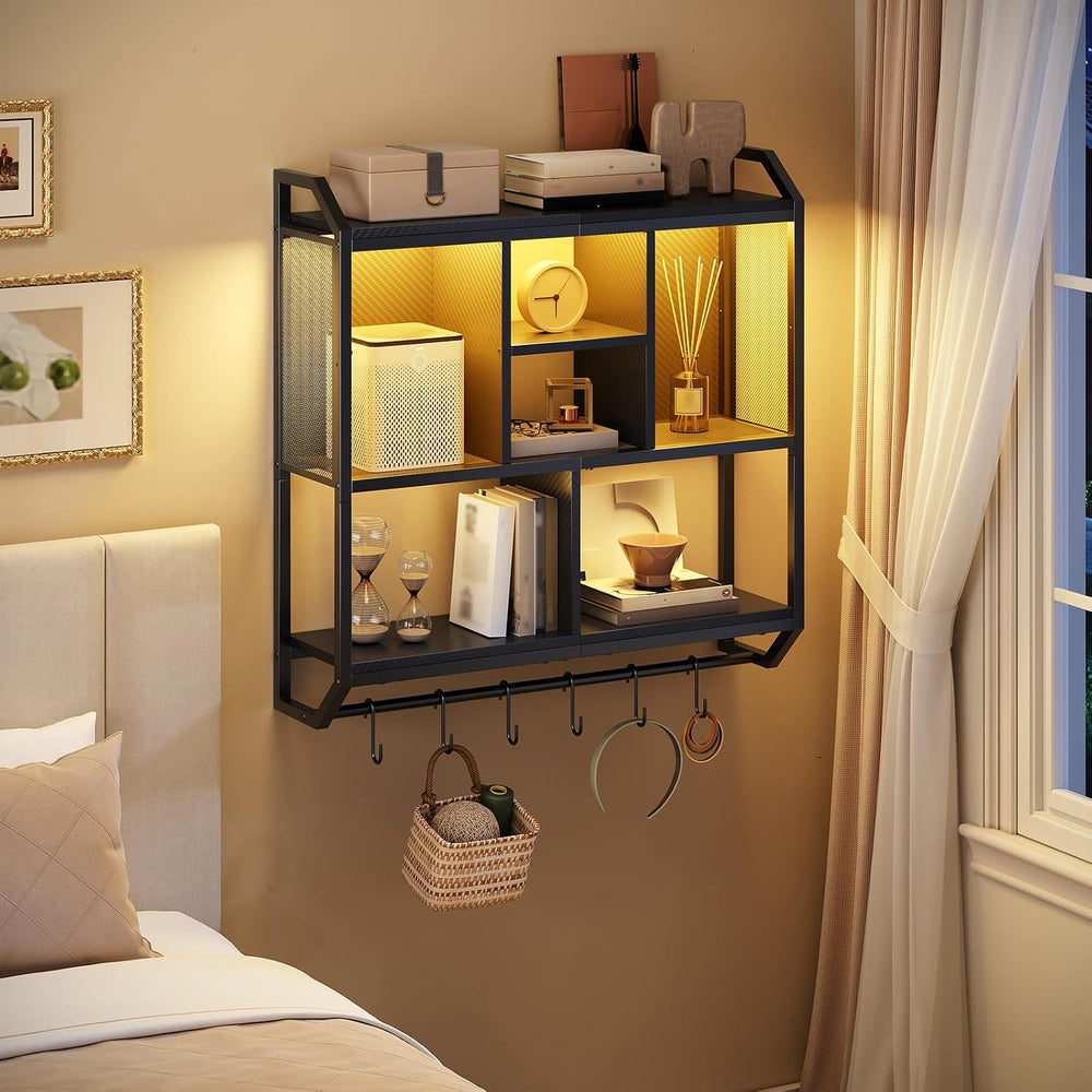 HOOBRO Gaming Floating Shelves with LED Light, 28.7" LED Wall Mounted Shelf