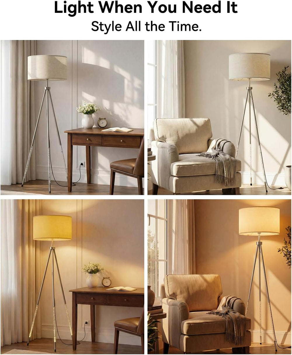 JOOFO Modern Metal Tripod Floor Lamp with Remote, 16.5" Linen Shade