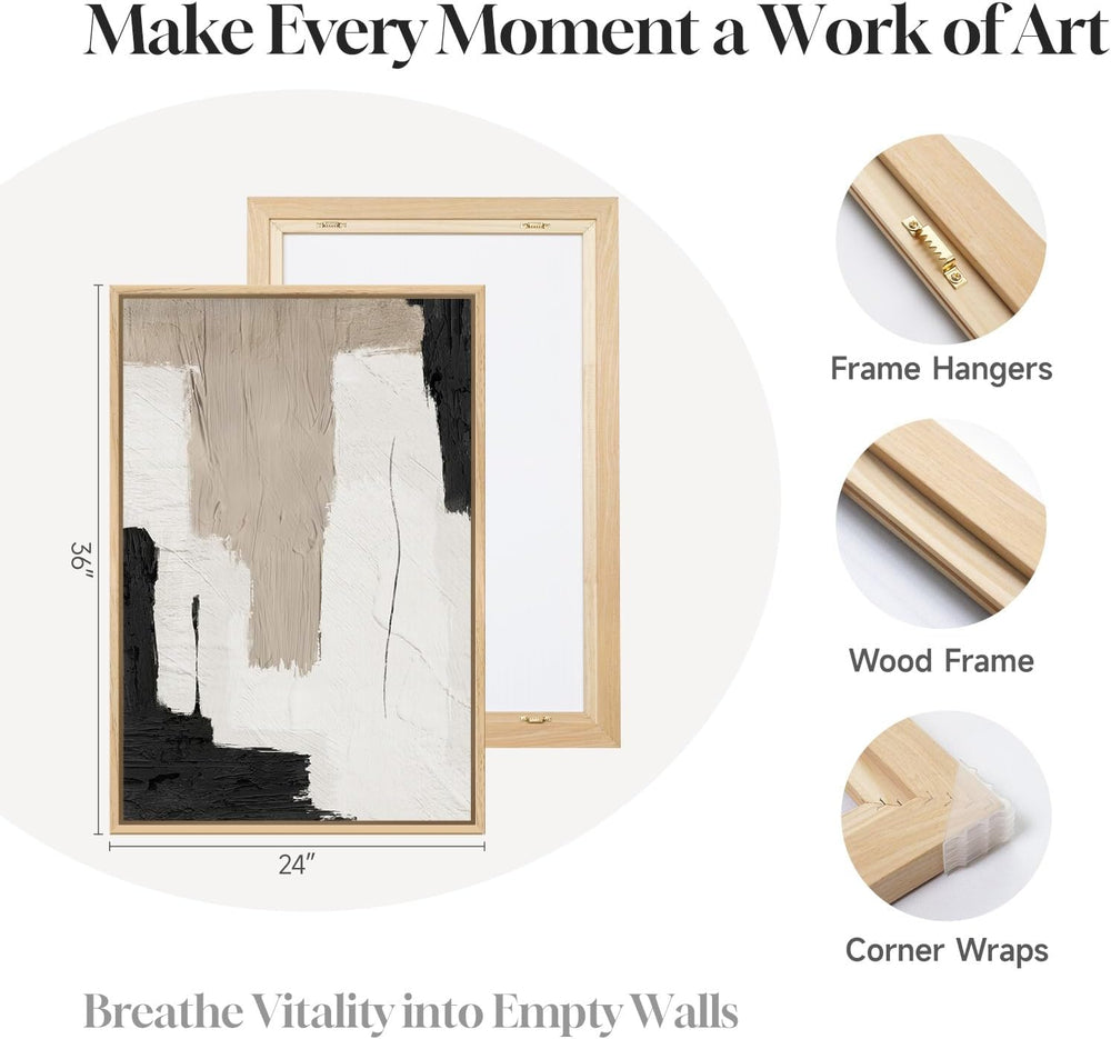 Large Framed Abstract Modern Neutral Wall Art for Living Room, 24x36 Inch