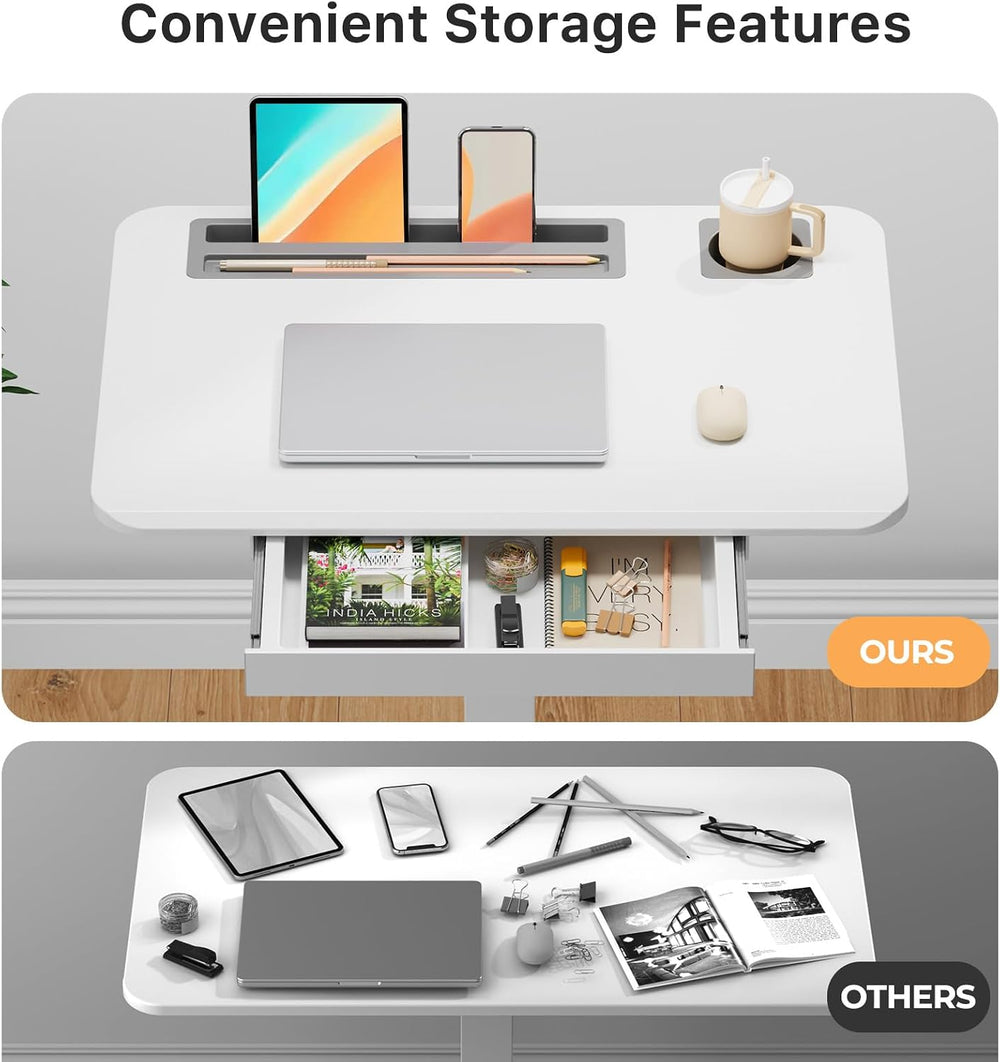 28" Mobile Standing Desk with Drawer, Portable Laptop Desk