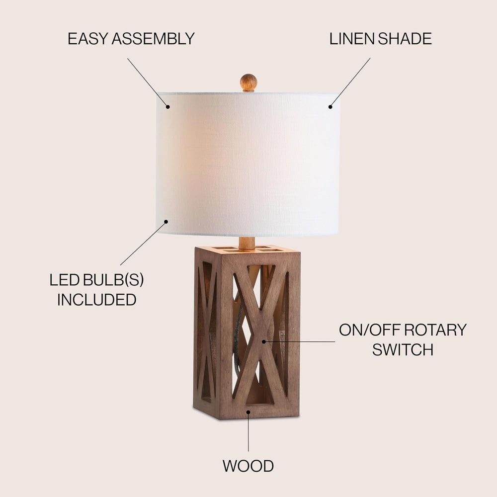 JONATHAN Y Stewart Rustic Wood Bedside Table Lamp 21.5", Brown