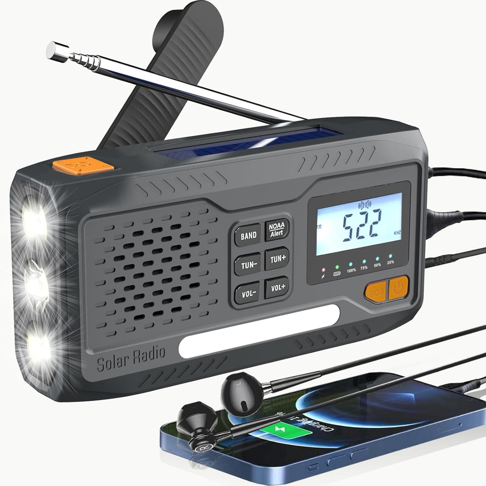Emergency Hand Crank Radio, 7400mWh Solar Weather Radio with AM/FM/NOAA, Batt...