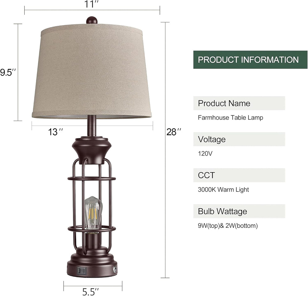 Reaketon Farmhouse Table Lamps for Living Room Set of 2, 28" Dimmable To...