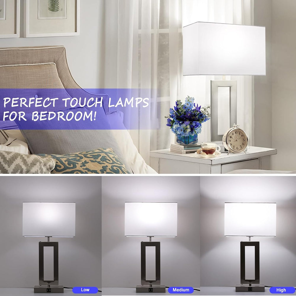 22'' Lamps for Bedrooms Set of 2, Touch Control Table Lamps with 2 US...