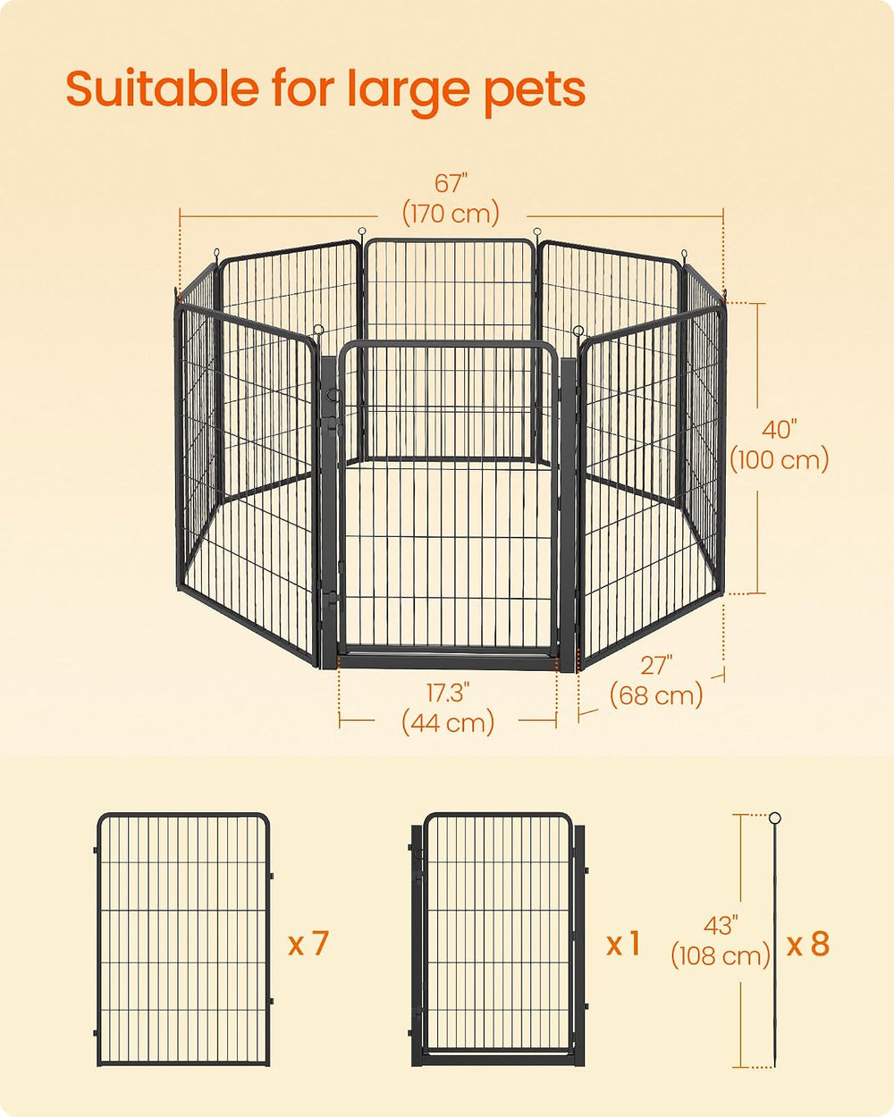 Feandrea 8-Panel Dog Playpen, 67 x 67 x 40 Inch, Ink Black