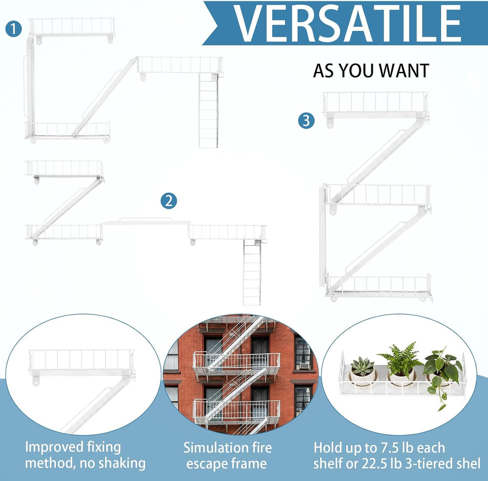 Zonon White 3 Tier Fire Escape Wall Shelf Metal Trinket Ladder Shelves