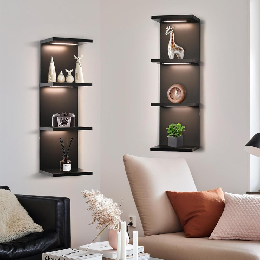 4 Tier LED Wall Shelf, Black