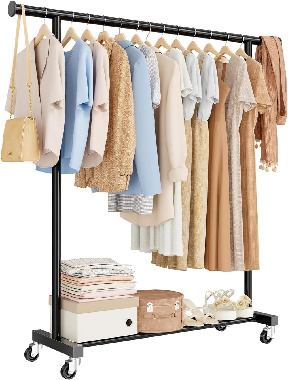 Standard Clothes Rack, Rolling 60“L Clothing Garment Rack with Wheels for Han...