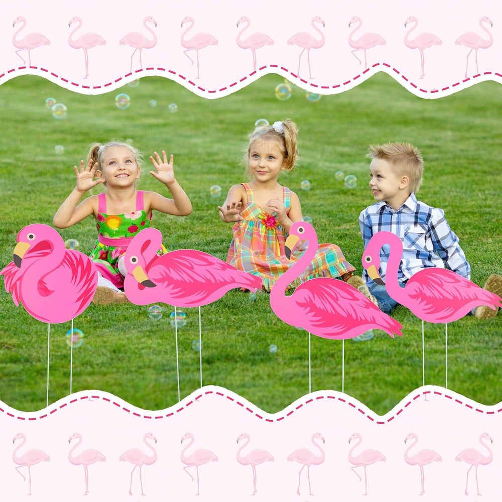 Yuntau 50 Pcs Pink Flamingo Yard Signs with 100 Stakes 8 Styles Patio Decorat...