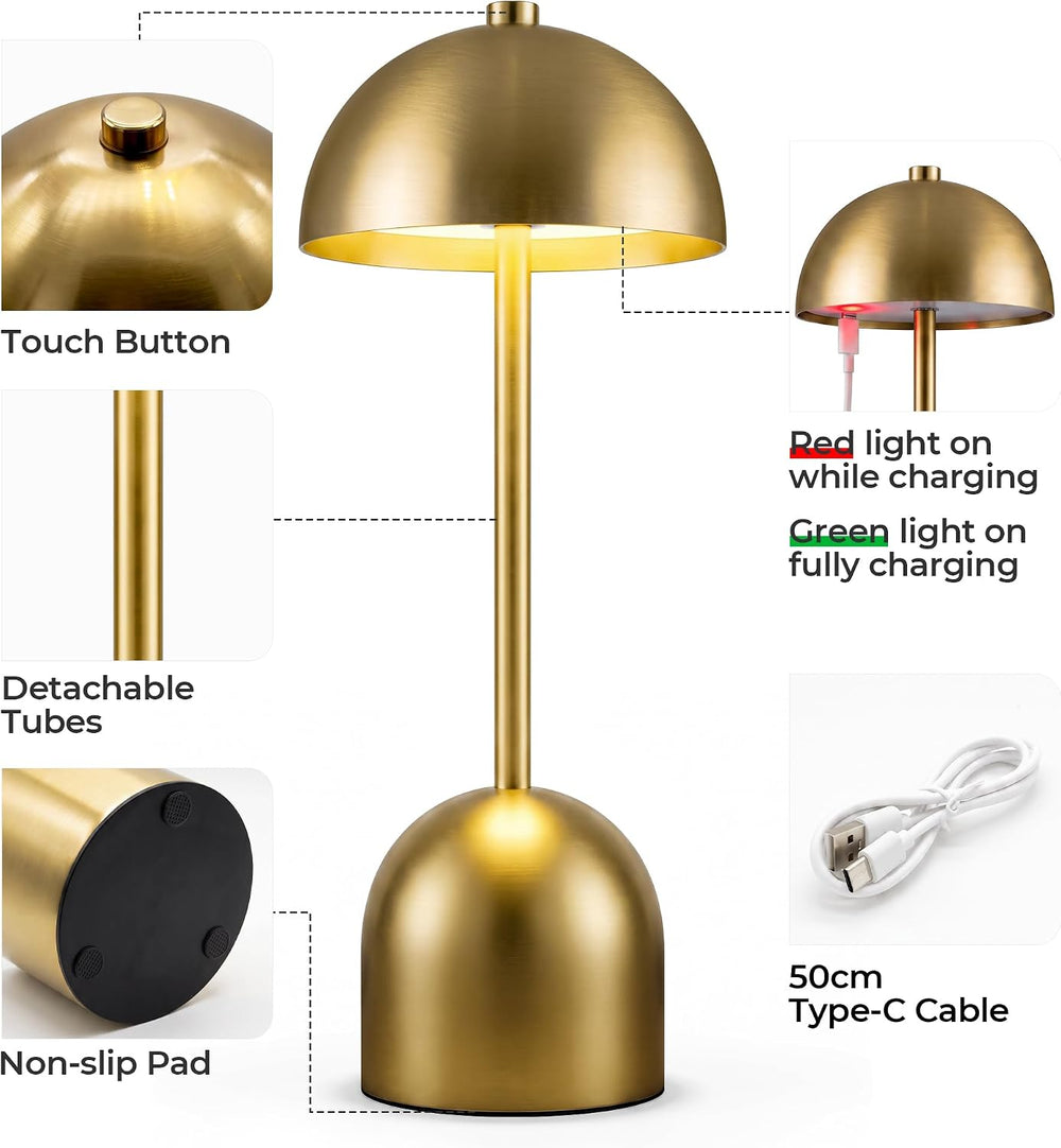 Cordless Table Lamp Rechargeable Gold 2 Pack