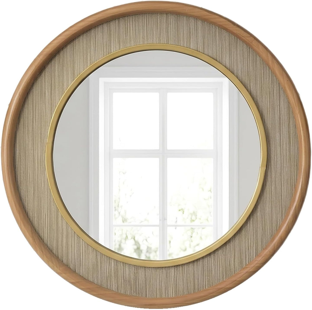 sawsile Round Wood Mirror 24" Natural Circle Bathroom Wall Mirrors