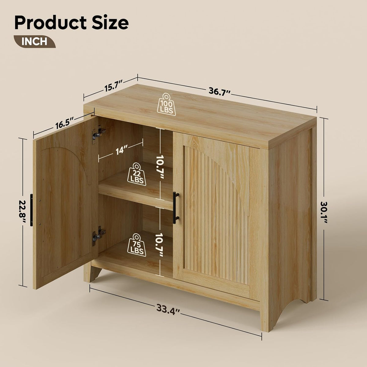 bestier 110"w fluted long sideboard buffet cabinet with shown in use