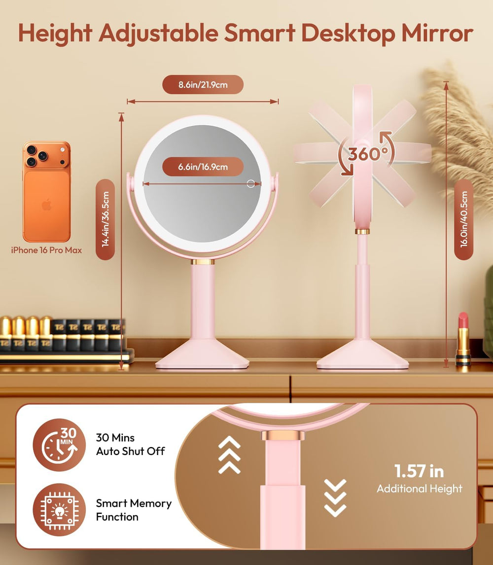 Lighted Makeup Mirror with Lights and Magnification 30X/1X, Height Adjustable...