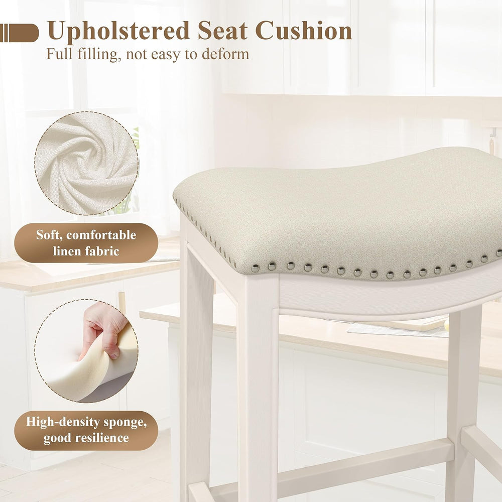 27" Backless Saddle Counter Stools Set of 2, Hand-brushed Wood Finish Legs