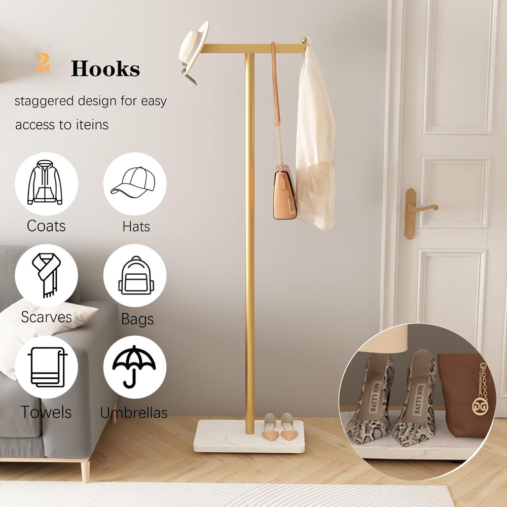 Gold Coat Rack Freestanding Heavy Duty Clothes Rack Stand for Entryway, Bedro...
