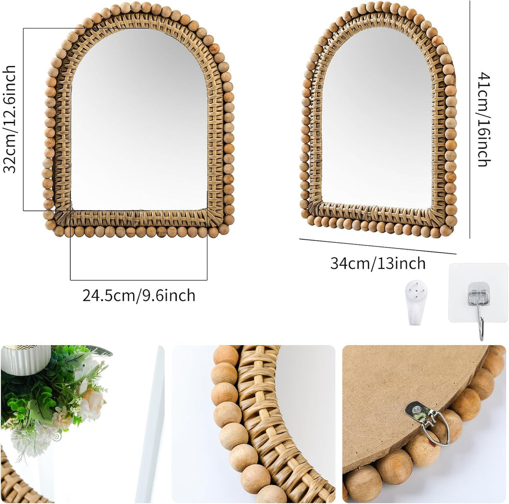 13 x 16 Inch Small Boho Rattan Arch Mirror for Wall Decor