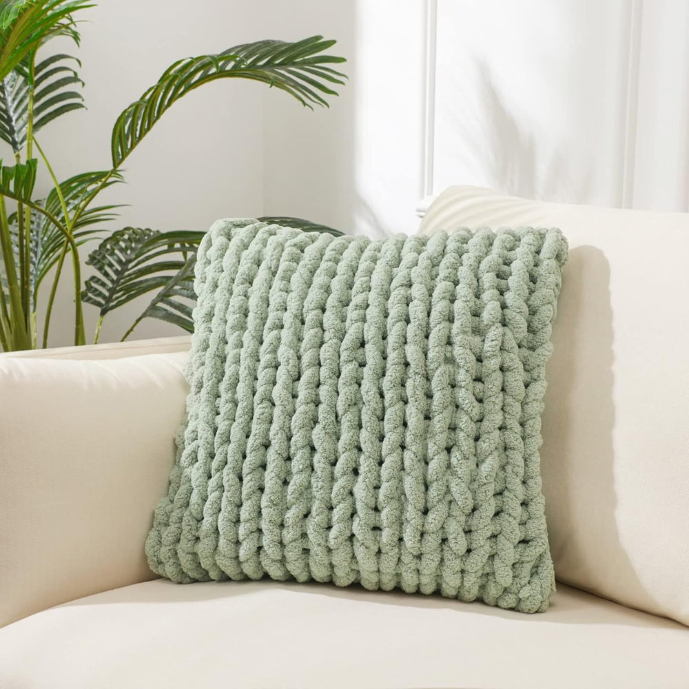 Sage Green Chunky Knit Throw Pillow Covers 18"×18" (1PC)