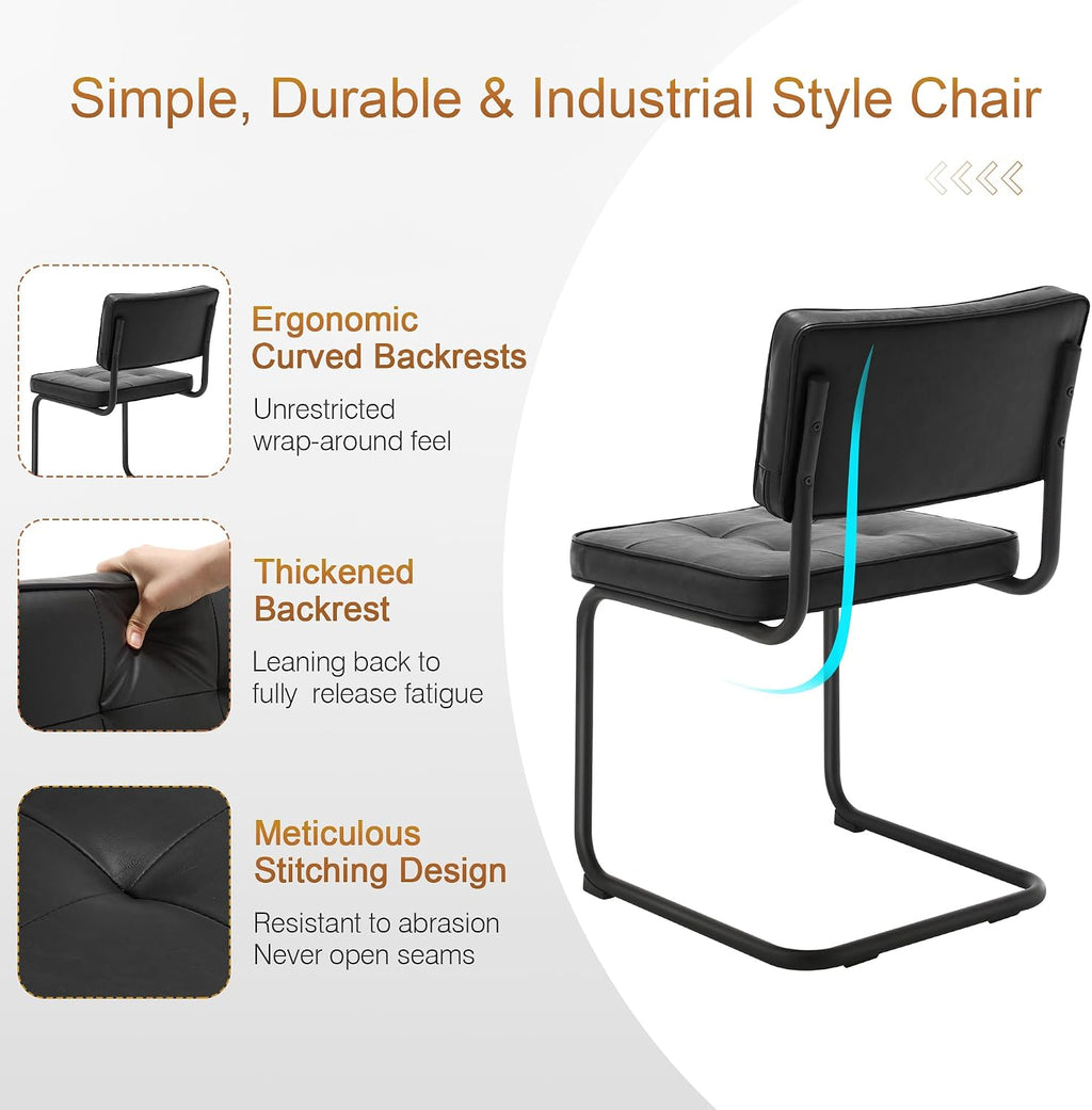 Zesthouse Industrial Metal Dining Chairs Set of 4, Upholstered Faux Leather Kitchen Chairs with Black Metal Base, for Kitchen & Dining Room Living Room, Mid Century Breuer Design Inspired, Black