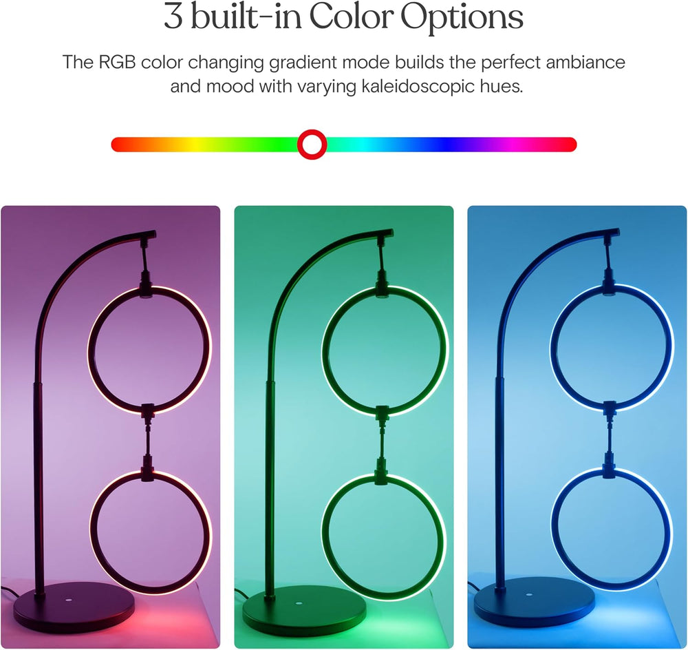 Brightech 2 Ring Lamp - 24" RGB Color Changing LED Table Lamp with 2 Han...