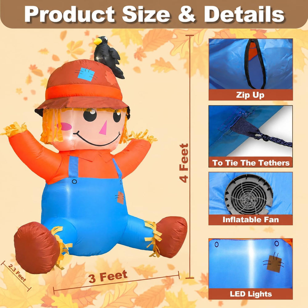 4FT Fall Thanksgiving Inflatables Outdoor Decorations with Built-in LEDs