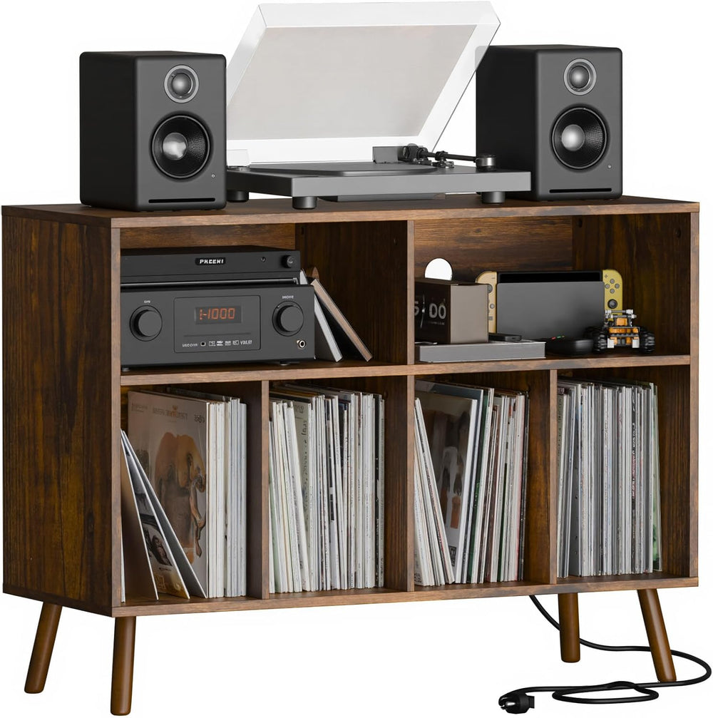 Cozy Castle Record Player Stand with Vinyl Storage Cabinet, Wood Turntable Ta...