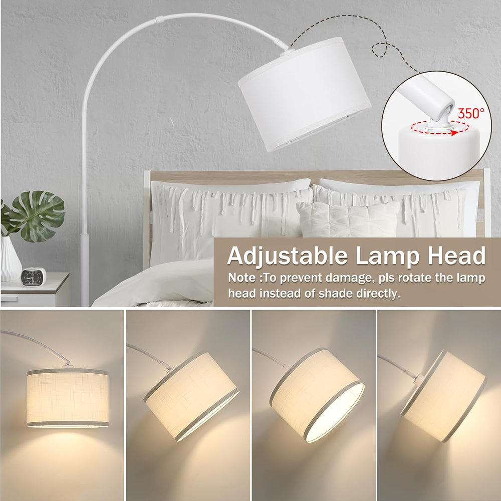 Dimmable Arc Floor Lamp，Standing Lamp with White Adjustable Hanging Shade