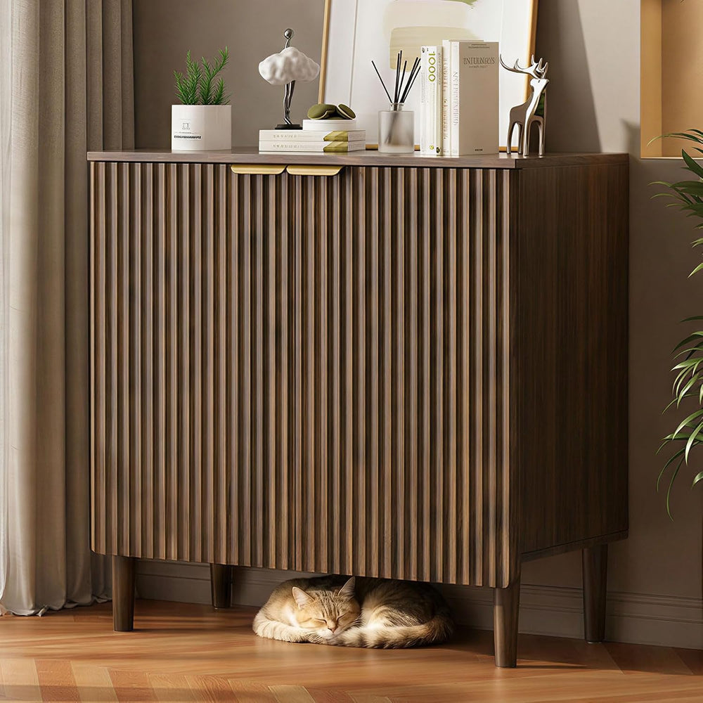 Wooden Storage Cabinets with 3-Level Adjustable Shelves, Walnut