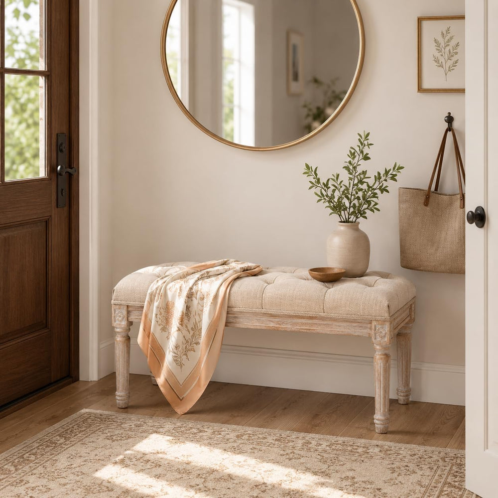 Kmax Tufted Entryway Bench, Upholstered Rustic Ottoman Bench, 31.5" x 15...