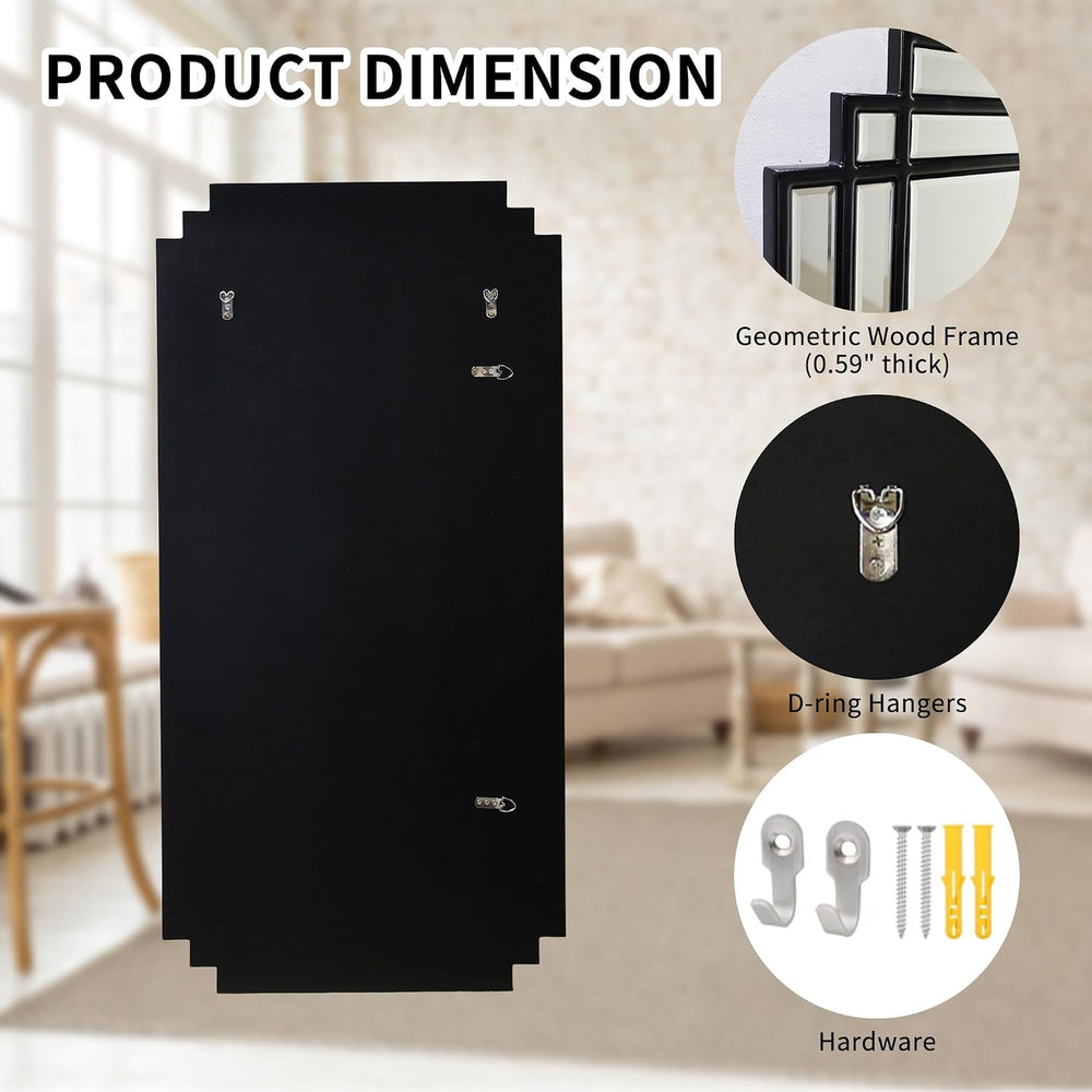 47"x24" Large Rectangle Beveled Mirror with Black Geometric Frame