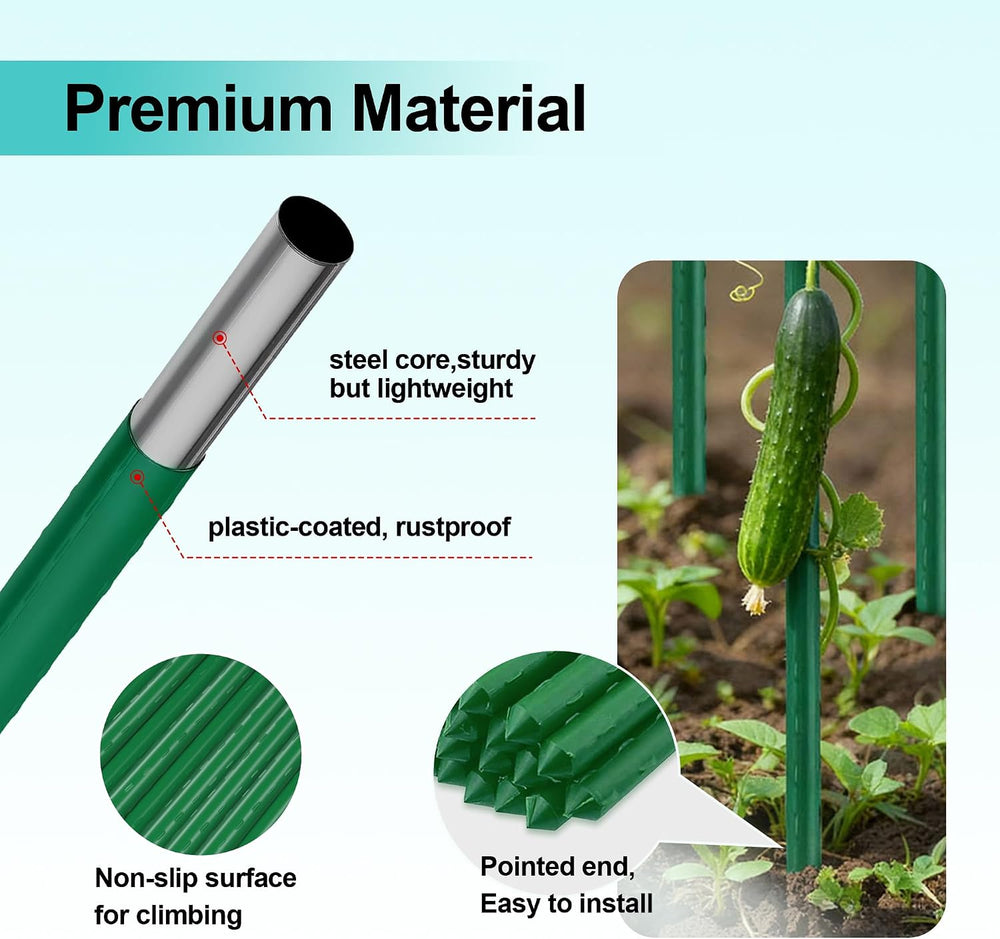 50pcs Garden Stakes 4FT, Plastic Coated Steel Plant Stakes Specifically Desig...
