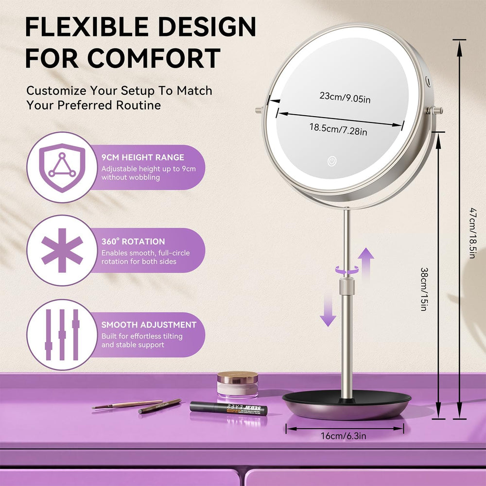 Auxmir 9" 1X/30X Lighted Makeup Mirror, Rechargeable Maginfying Mirror
