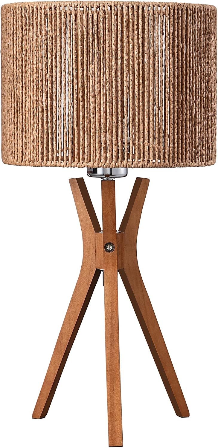 EDISHINE 17.5" Rattan Table Lamp, Handmade Paper Rope Woven Lampshade, E26