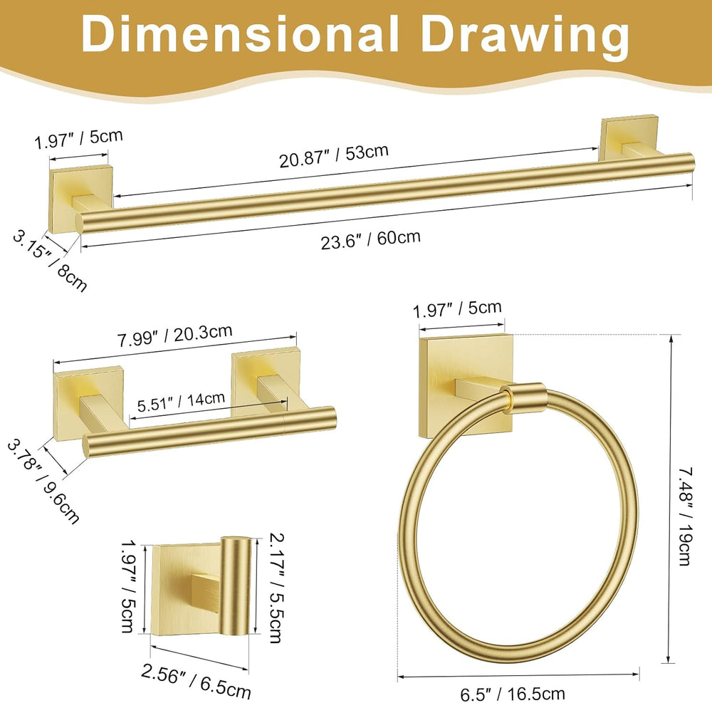 10 Pieces Brushed Gold Towel Bar Set, Double Dase Toilet Paper Holder Bathroo...